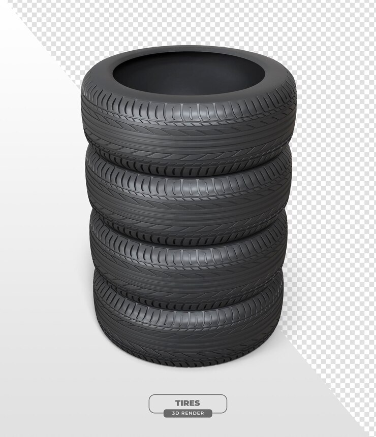 PSD gratuito neumático de coche en renderizado 3d con fondo transparente