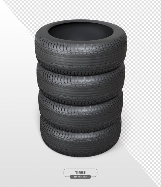 neumático de coche en renderizado 3D con fondo transparente