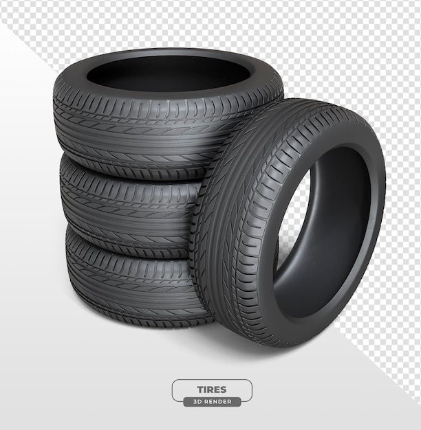 neumático de coche en renderizado 3D con fondo transparente