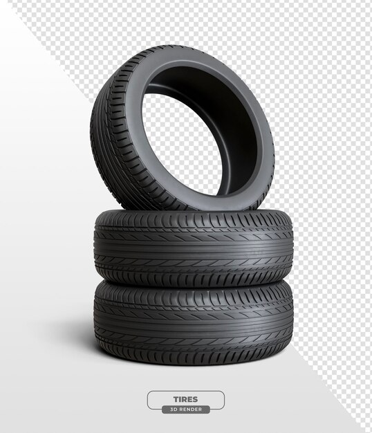 neumático de coche en renderizado 3D con fondo transparente