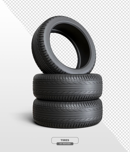 neumático de coche en renderizado 3D con fondo transparente