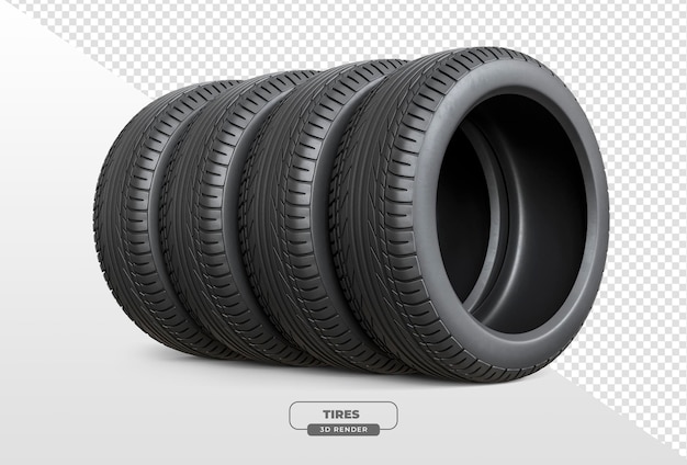 neumático de coche en renderizado 3D con fondo transparente