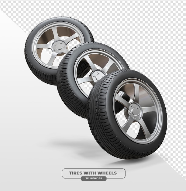 neumáticos de coche con rueda de metal en renderizado 3D con fondo transparente