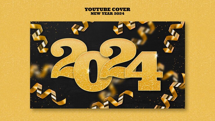 PSD Gratis new year 2024 youtube cover template