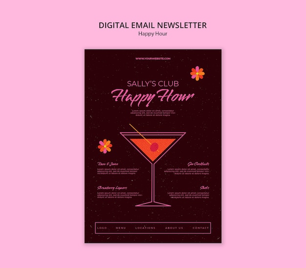 Gratis PSD newsletter-sjabloon voor de happy hour-viering