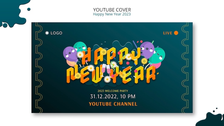 Gratis PSD nieuw jaar 2023 youtube-omslagsjabloonontwerp