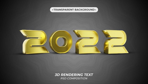Nieuwjaar 2022 3d render gouden tekst