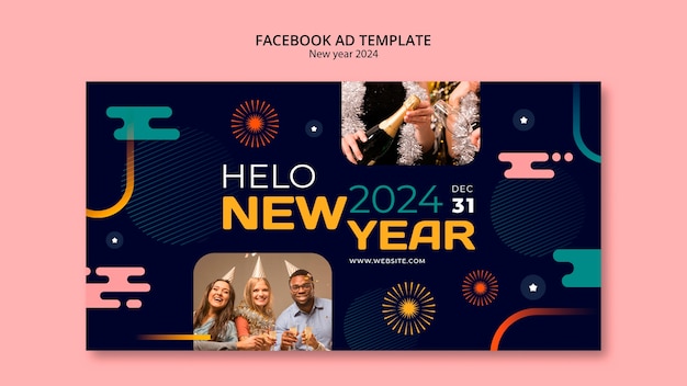 Gratis PSD nieuwjaar 2024 viering facebook-sjabloon