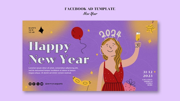 Gratis PSD nieuwjaar 2024 viering facebook-sjabloon