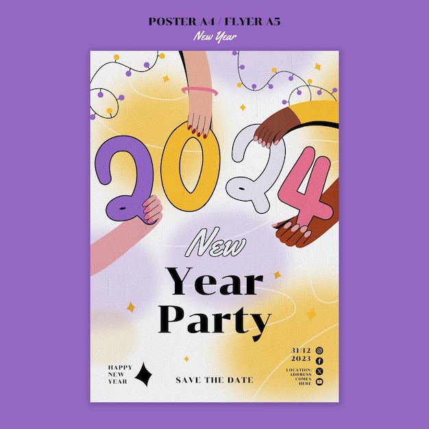 Gratis PSD nieuwjaar 2024 viering poster sjabloon