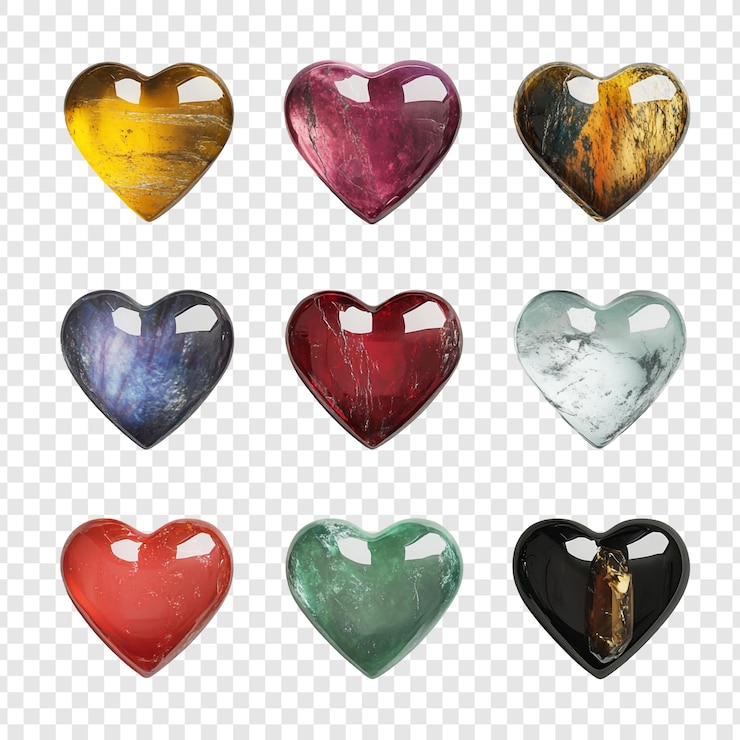 PSD Gratis nine gemstone hearts a collection of polished heartshaped precious and semiprecious stones
