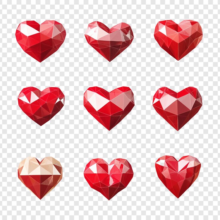 PSD Gratis nine red polygonal hearts a collection of lowpoly heart designs