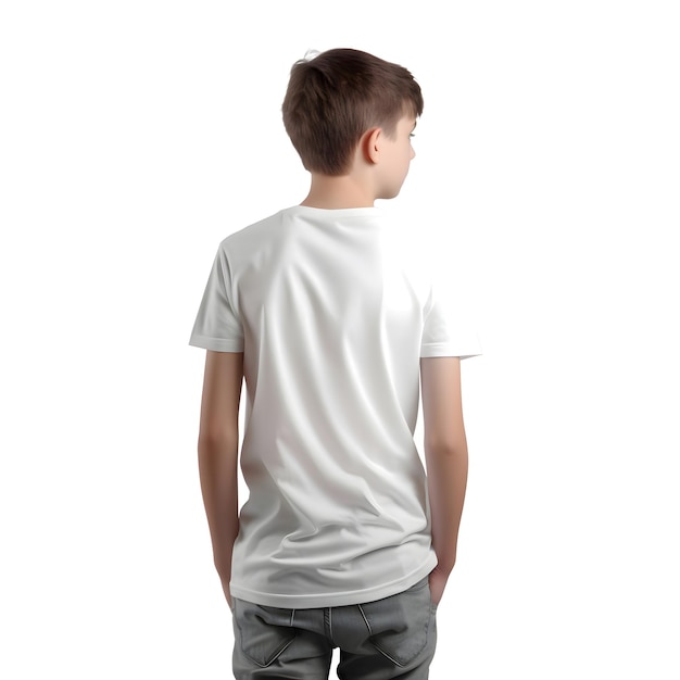 Niño con camiseta blanca aislado sobre fondo blanco maqueta para el diseño