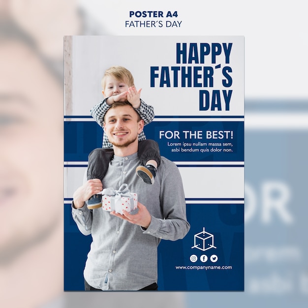 Niño y papá sosteniendo una plantilla de póster del día del padre de regalo