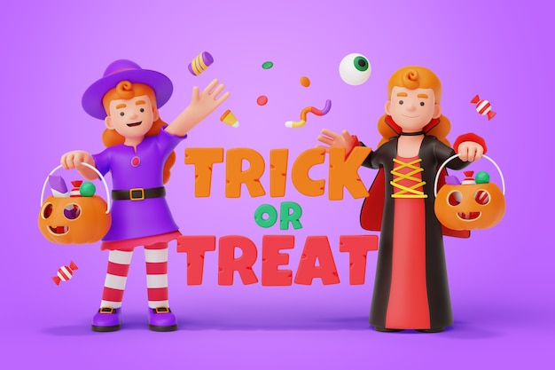 PSD gratuito niños en halloween ilustración 3d