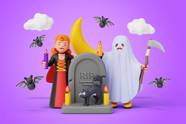 PSD gratuito niños en halloween ilustración 3d