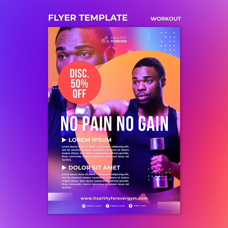 PSD gratuito no pain no gain flyer template