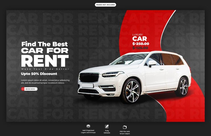 PSD gratuito noleggio auto e modello di banner web automobilistico