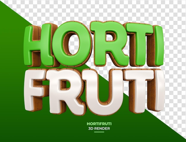 Nombre de Hortifruti en renderizado 3D para materiales publicitarios