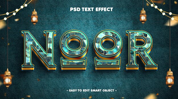 Noor Ramadan Kareem Efecto de texto islámico editable