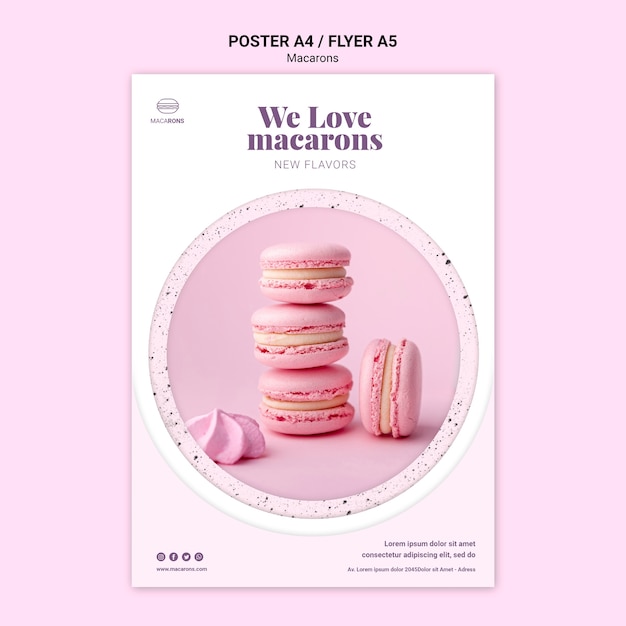 PSD gratuito nos encanta la plantilla de póster de macarons rosados