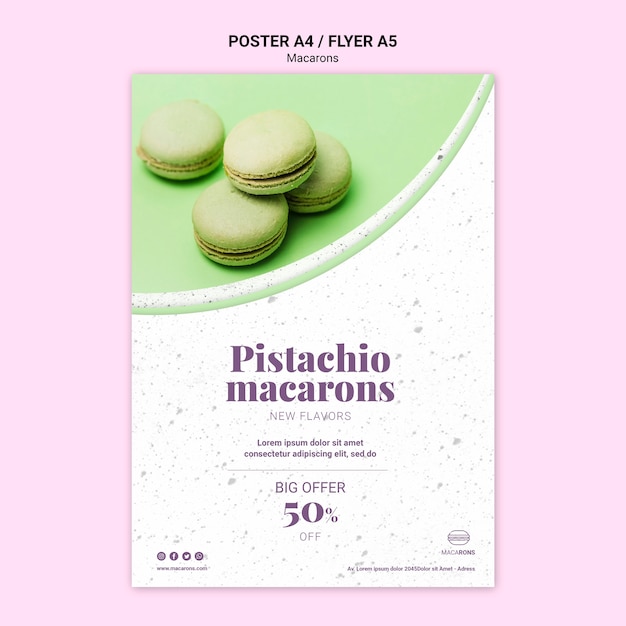 Nos encantan los macarons con plantilla de póster de pistacho