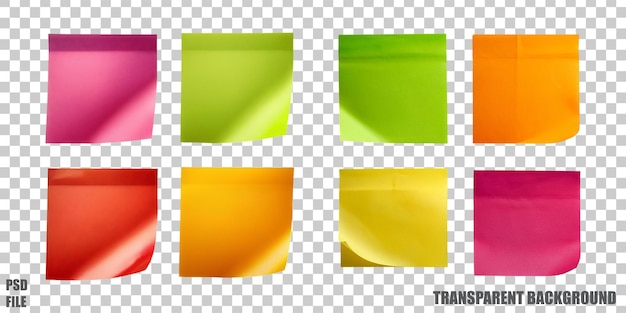 Notas adhesivas coloridas sobre un fondo transparente
