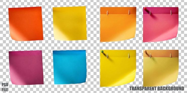 PSD gratuito note adesive colorate su uno sfondo trasparente