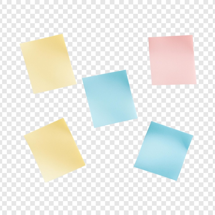 PSD gratuito note adesive di colori pastello sparse su uno sfondo trasparente