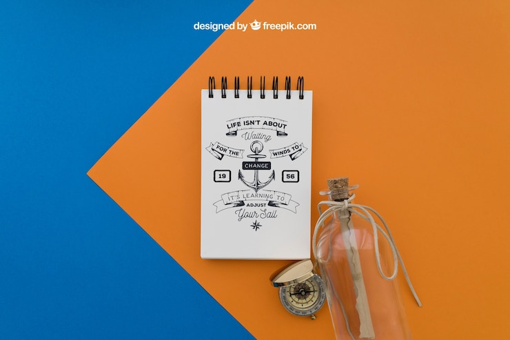 PSD Gratis notepad and bottle