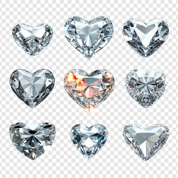 Nove brillanti diamanti a forma di cuore Una collezione di gemme brillanti