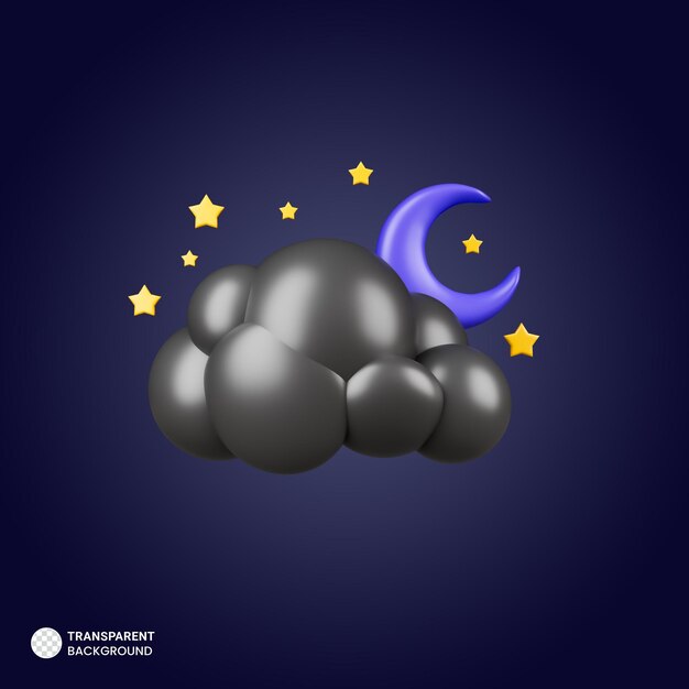 Nube luna noche estrella clima icono 3d render ilustración