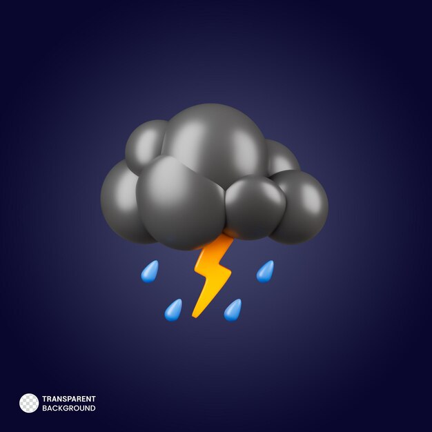 Nube nocturna con icono de trueno 3d render ilustración
