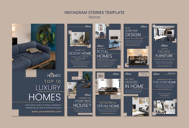 PSD gratuito nueva colección de historias de instagram de diseño de interiores para el hogar
