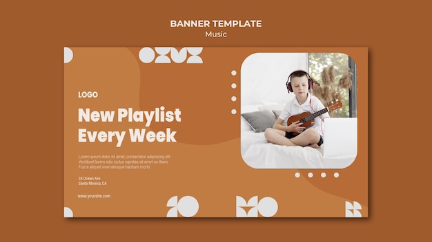 Nueva lista de reproducción cada semana niño tocando banner de ukelele