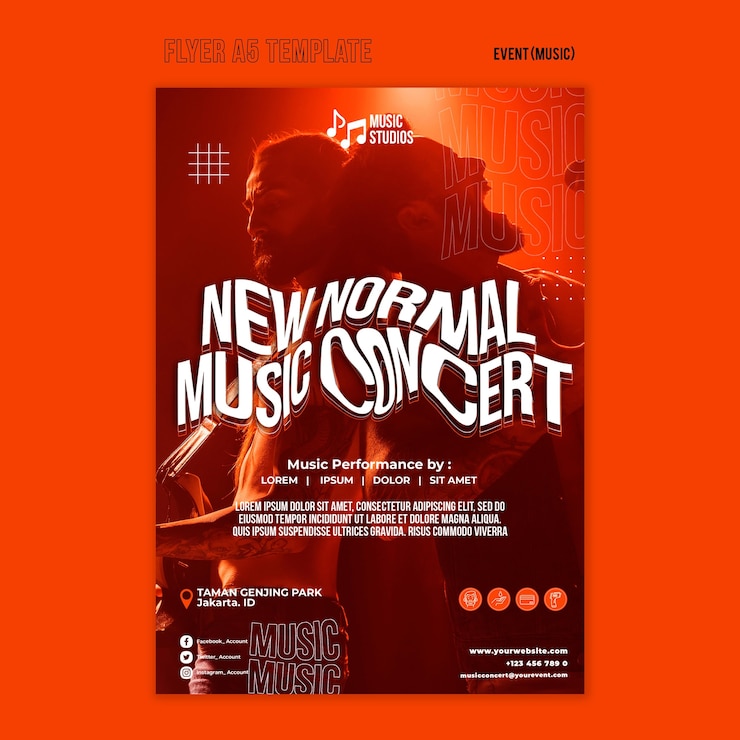 PSD gratuito nueva plantilla de impresión de concierto de música normal