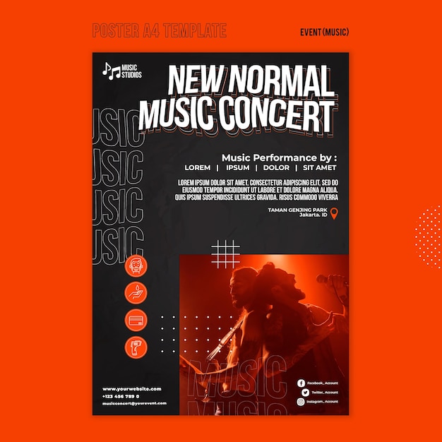 PSD gratuito nueva plantilla de impresión de concierto de música normal