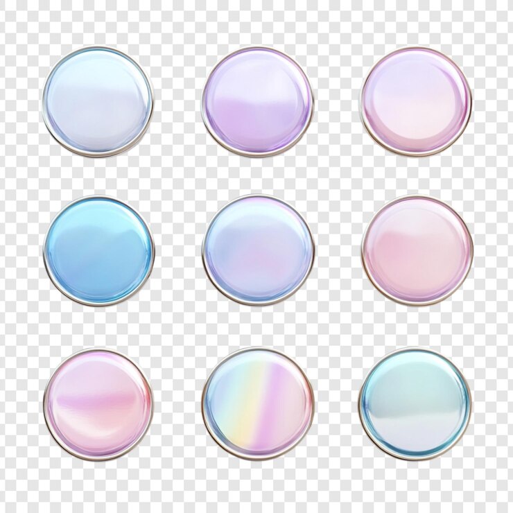 PSD gratuito nueve círculos pastel iridescentes con bordes plateados ilustración digital