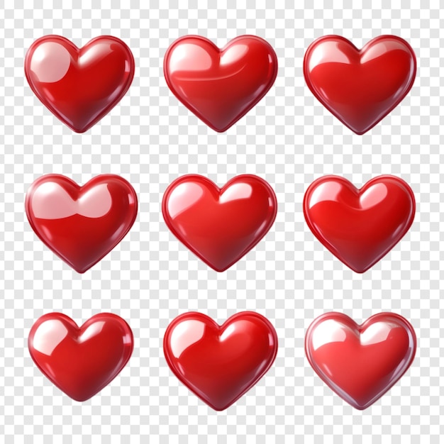 Nueve colecciones de corazones rojos brillantes perfectas para diseños románticos y proyectos temáticos de amor para el día de San Valentín