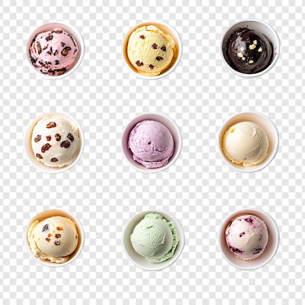 Nueve deliciosas cucharadas de helado en tazas