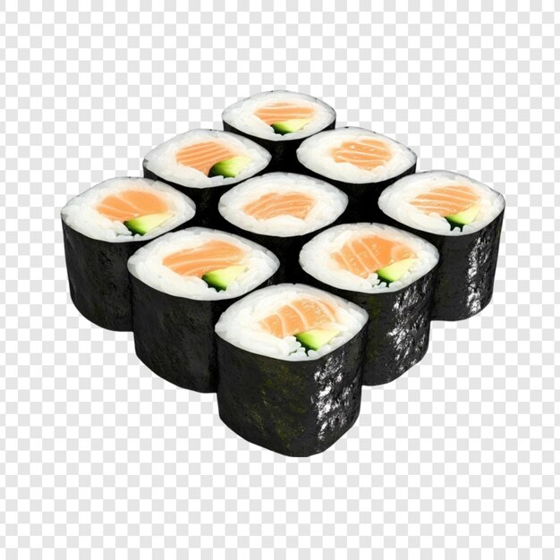 Nueve piezas de deliciosos rollos de sushi de salmón y aguacate