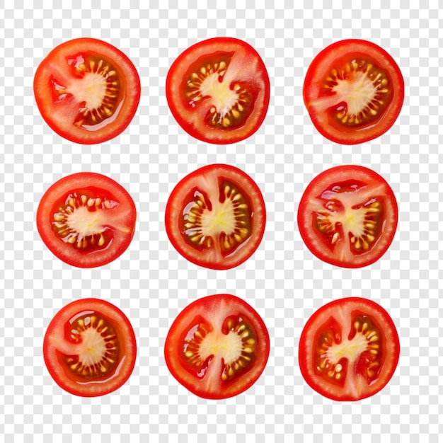Nueve rebanadas de jugosos tomates rojos
