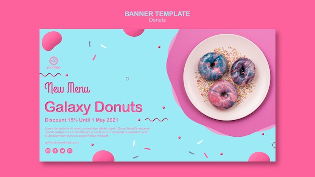PSD gratuito nuevo en el menú galaxy donuts banner template