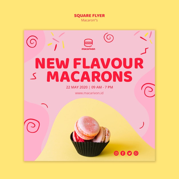 PSD gratuito nuevo sabor macarons flyer cuadrado