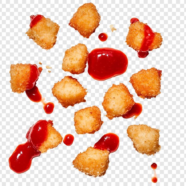 Nuggets de pollo frito y crujiente con ketchup picante