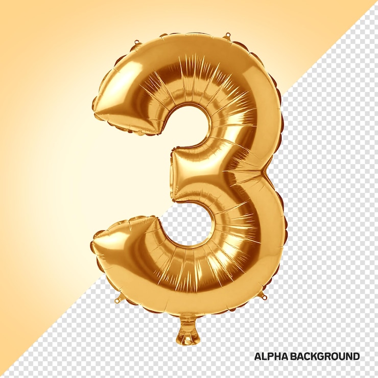 PSD Gratis number 3 golden 3d balloon style for compositions