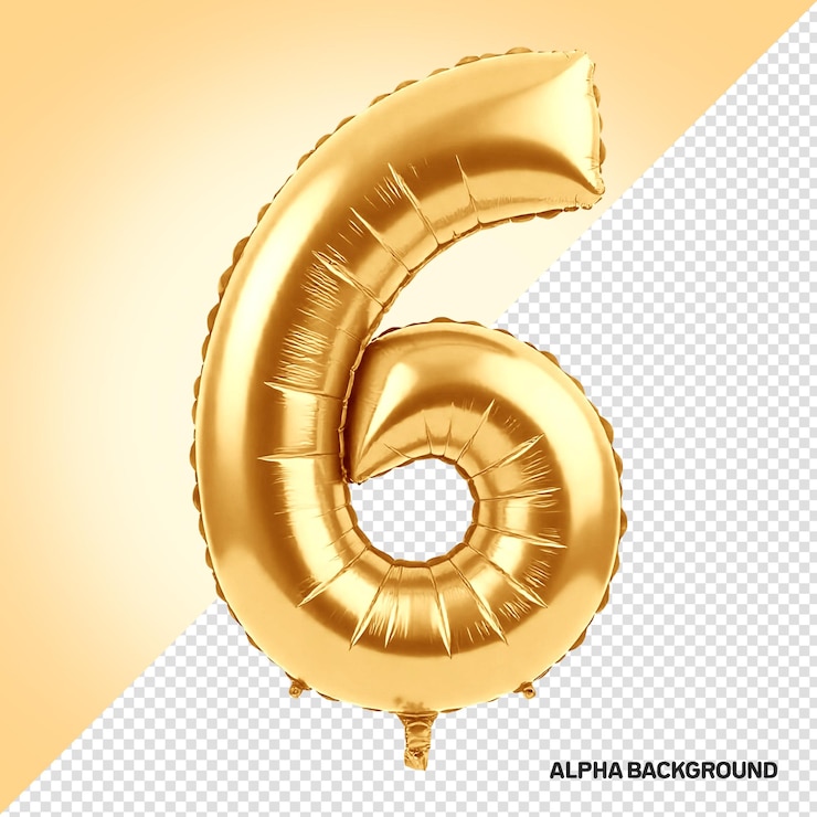 PSD Gratis number 6 golden 3d balloon style for compositions