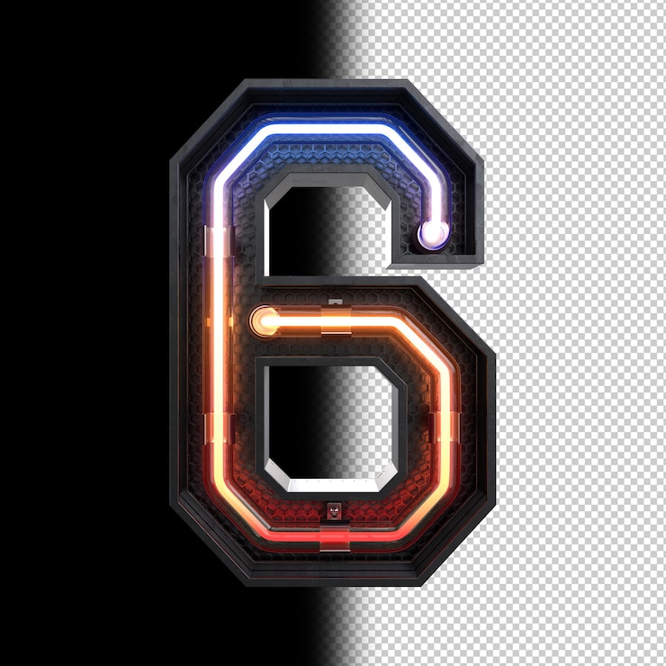 PSD Gratis number 6 made from neon light