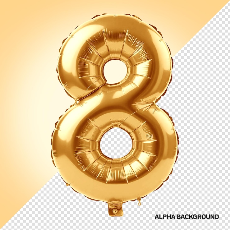 PSD Gratis number 8 golden 3d balloon style for compositions
