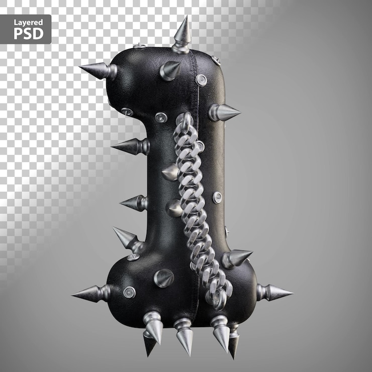 PSD gratuito numeri 3d in pelle con punte in metallo e catena